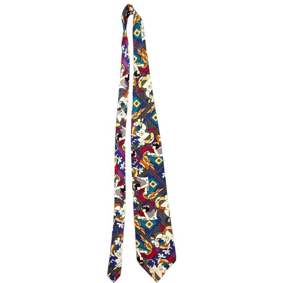 Romero Britto Tie Mens Multicolor Abstract Art Necktie Neo Pop Art Egyptian Cat - Picture 2 of 8